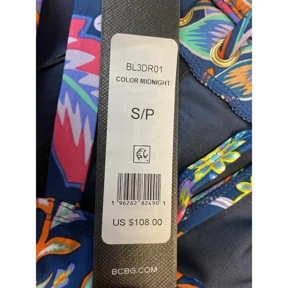 NEW $108 BCBGMAXAZRIA Womens Small One Piece Swimsuit Midnight Floral Lace Up - Picture 4 of 13